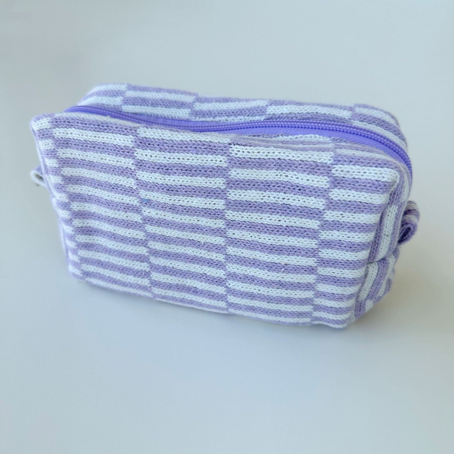 Knitted Large Capacity Chessboard Plaid Stripes Color Matching Cosmetic Bags