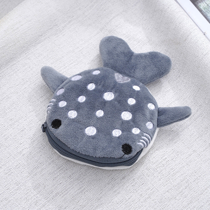 Children's Cartoon Shark Plush Zipper Data Cable Coin Purses