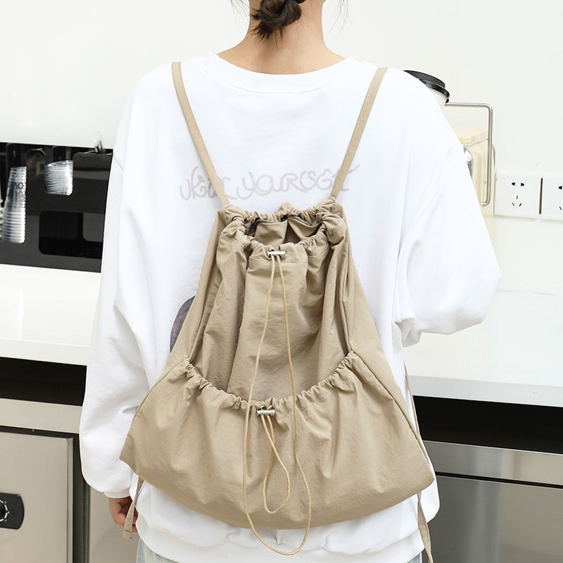 Canvas Fashion Drawstring Pleated Nylon Large Backpacks