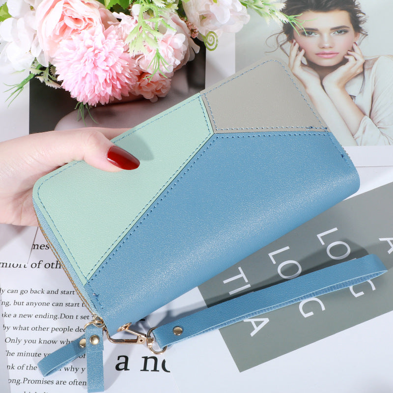 Women's Long Double Zipper Korean Contrast Color Ladies Wallets