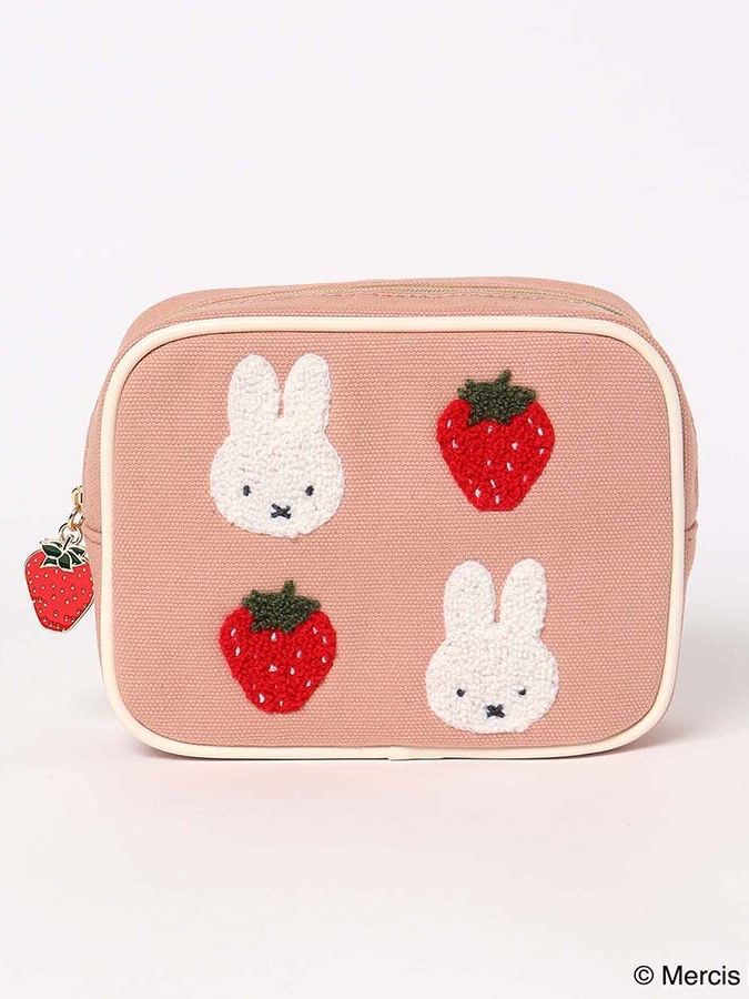 Strawberry Cartoon Cute Pink Square Makeup Cosmetic Bags