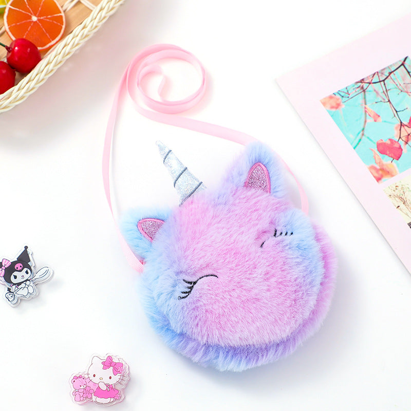 Dessin animé en peluche licorne ronde mignon hiver sacs à bandoulière pour enfants