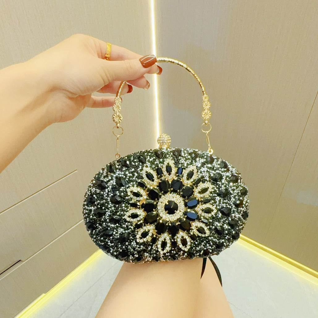 Women's Textured Rhinestone Dress Banquet Clutch Portable Bags