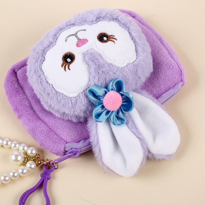 Porte-monnaie carré mignon créatif en peluche pour femmes, certificat de perle, porte-monnaie