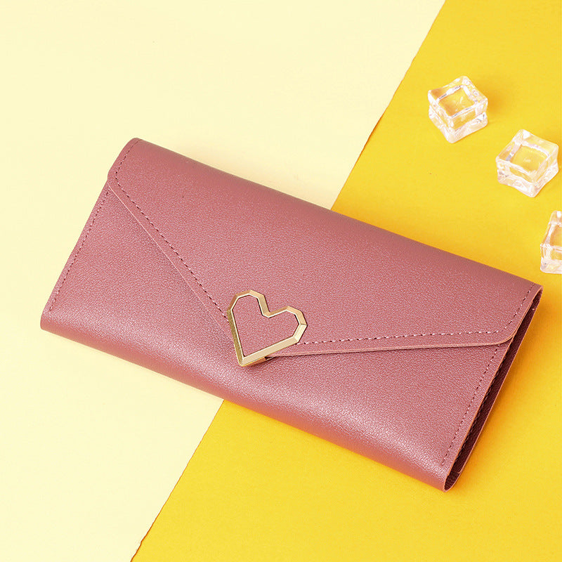 Women's Long Heart-shaped Three-fold Female Clutch Card Holder