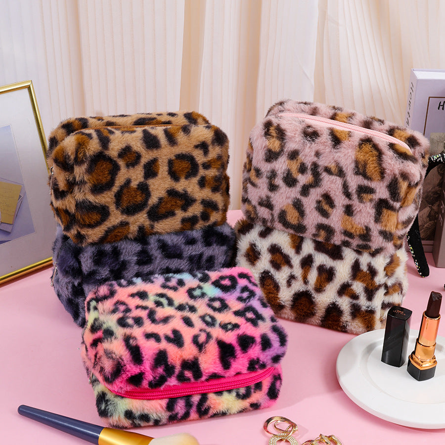 Leopard Print Plush Octagonal Buggy Cosmetics Cosmetic Bags