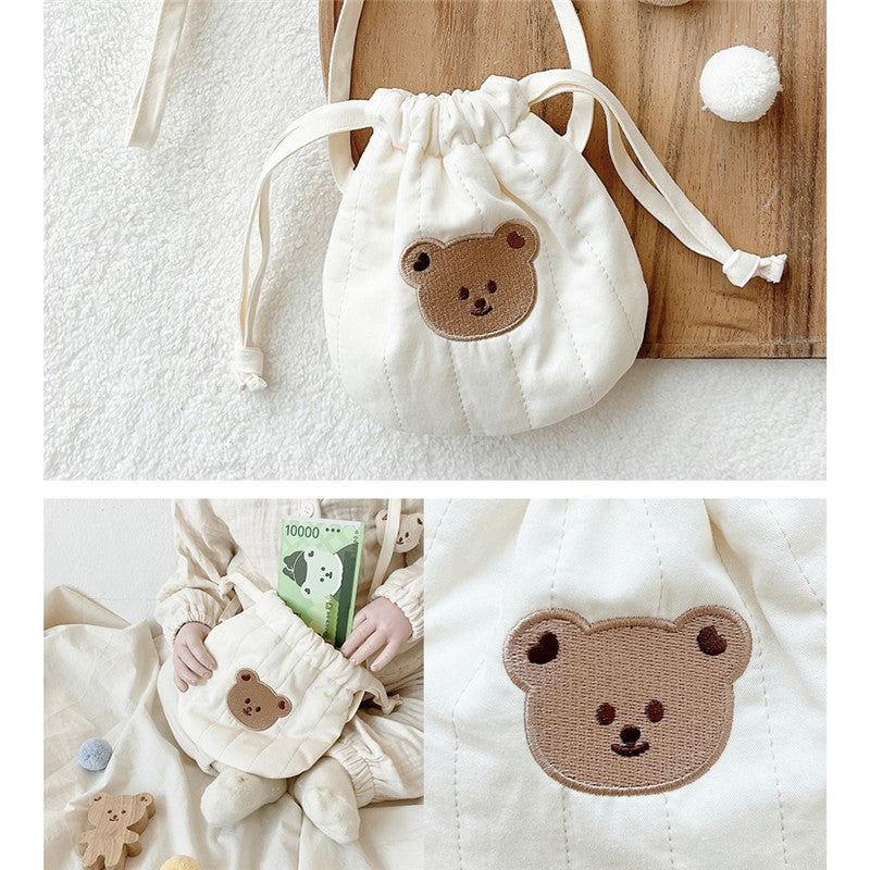 Porte-monnaie brodé pour enfants, petit ours, tulipe, mignon porte-monnaie porte-bonheur pour enfants