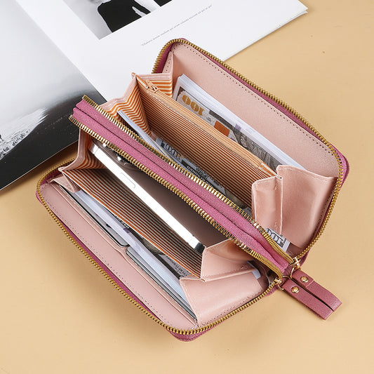 Women's Double Layer Zipper Long Fashion Clutch Ladies Wallets