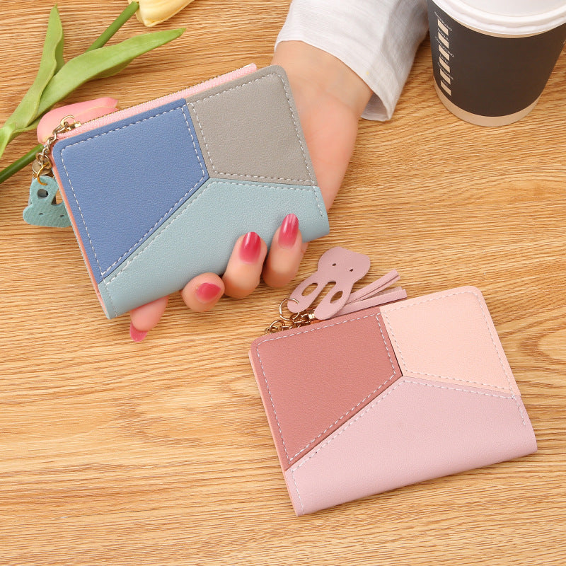 Women's Female Korean Style Stitching Contrast Color Coin Purses