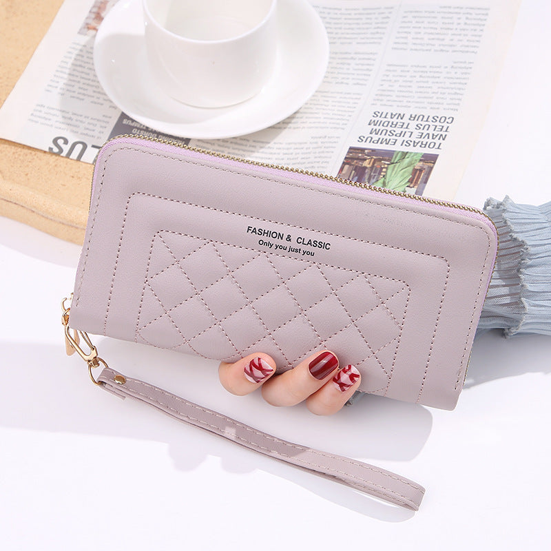 Women's Style Rhombus Long Soft Surface Zip Ladies Wallets