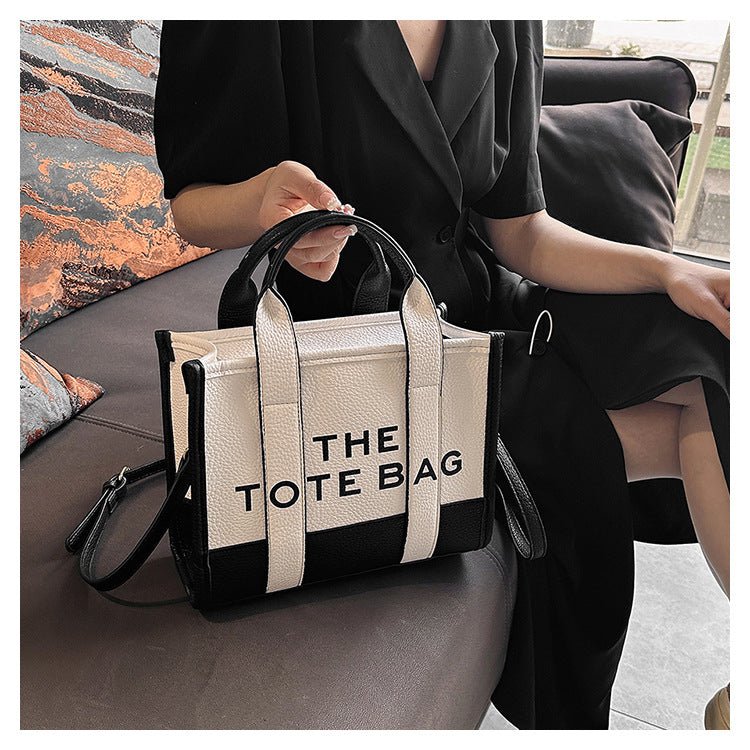 Women's Fashion Stitching Contrast Color Tote Portable Handbags