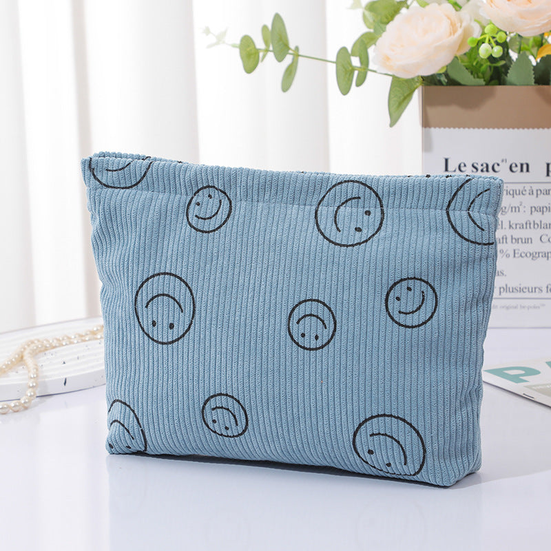 Corduroy Polka Dot Retro Smiley Face Storage Wash Clutch Bags