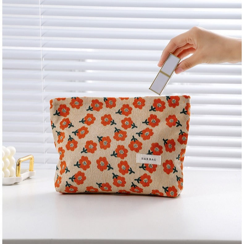 Floral Corduroy Large Capacity Skin Care Cosmetic Bags