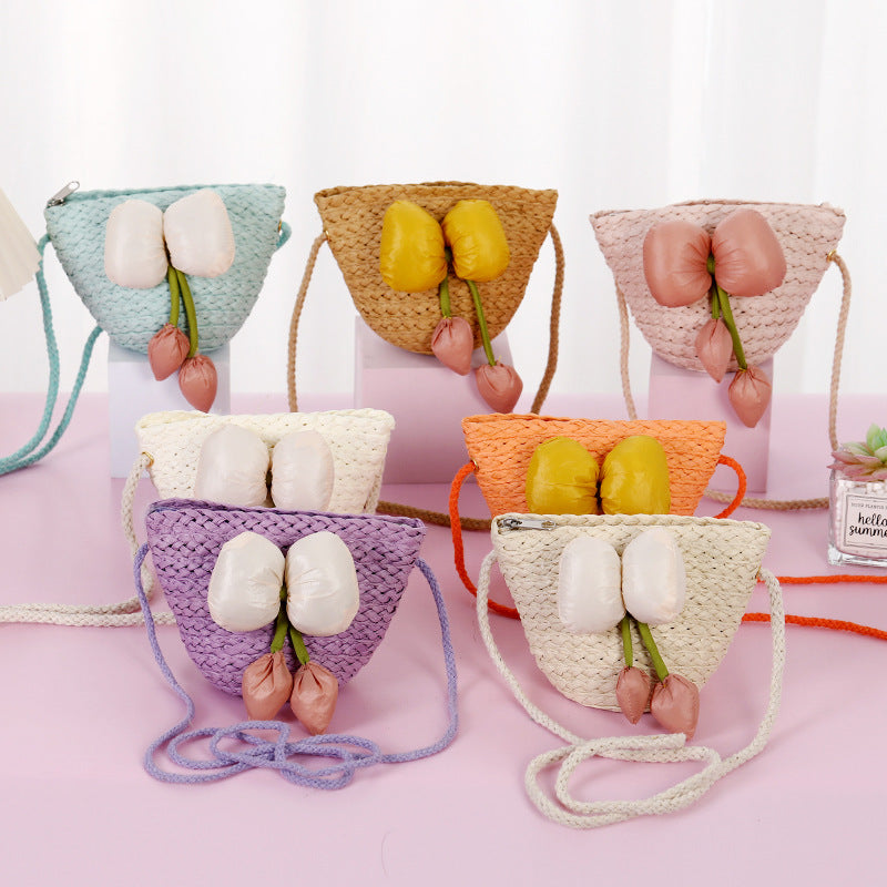 Children's Female Cute Straw Woven Little Princess Bags