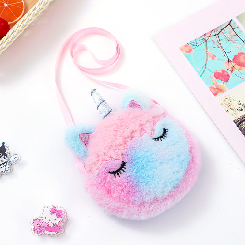 Cartoon Plush Unicorn Round Cute Winter Children's Shoulder Bags