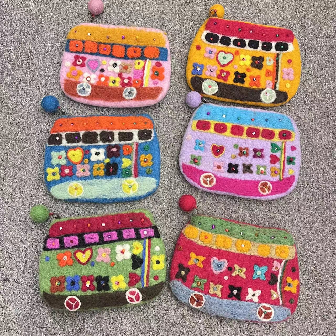 Wool Felt Car Bus Finished Poke Coin Purses