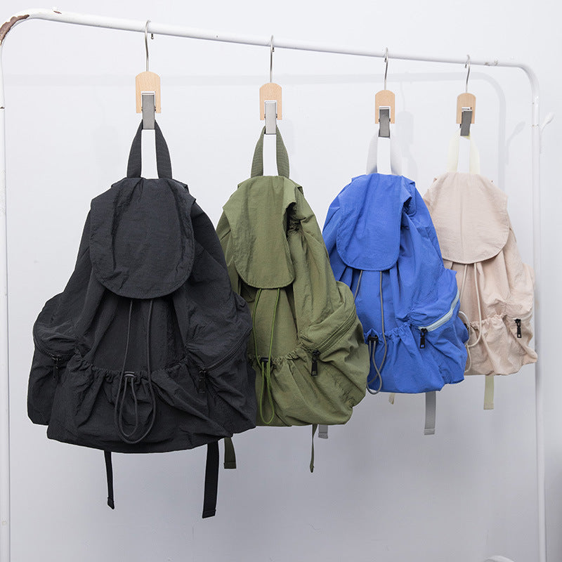 Women's Pleated Drawstring Nylon Niche Trendy Large Capacity Backpacks