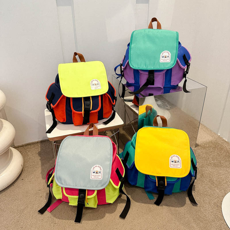 Children's Fashion Color Contrast Boys Canvas Small Children's Backpacks