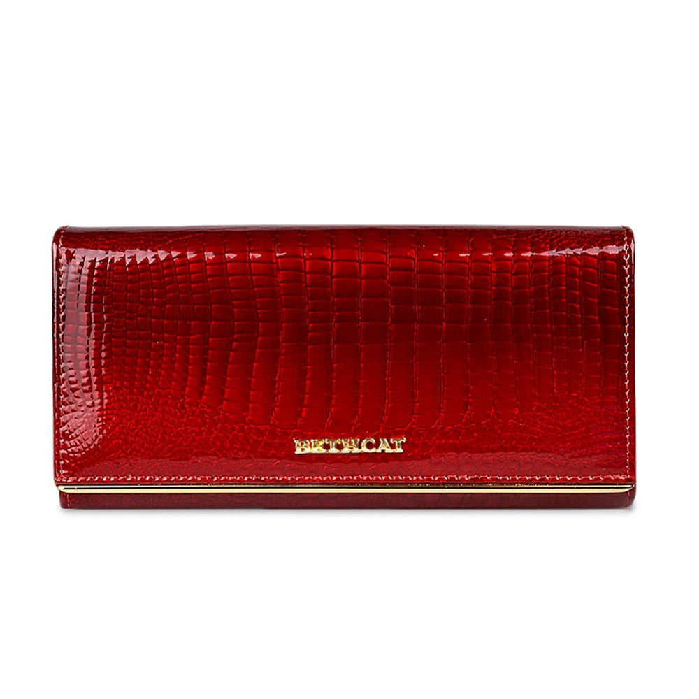 Women's Leather Patent Crocodile Pattern Clutch Russia Ladies Wallets