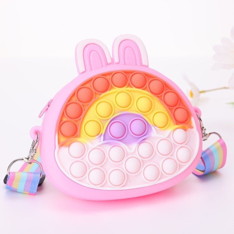 Porte-monnaie en Silicone pour enfants, lumières de dessin animé arc-en-ciel, lapin porte-bonheur