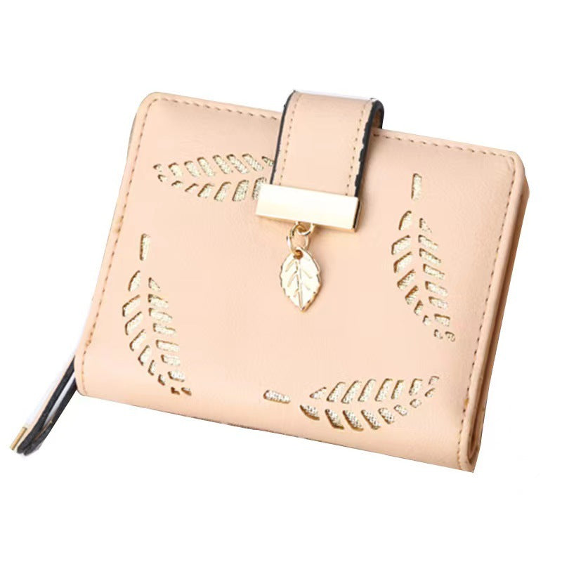 Women's Korean Style Short Zipper Hollow Leaves Ladies Wallets