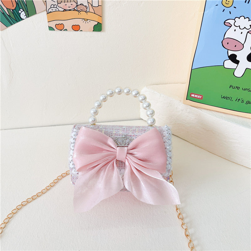 Bow Cartoon Cute Chain Pearl Tote Sacs à bandoulière pour enfants