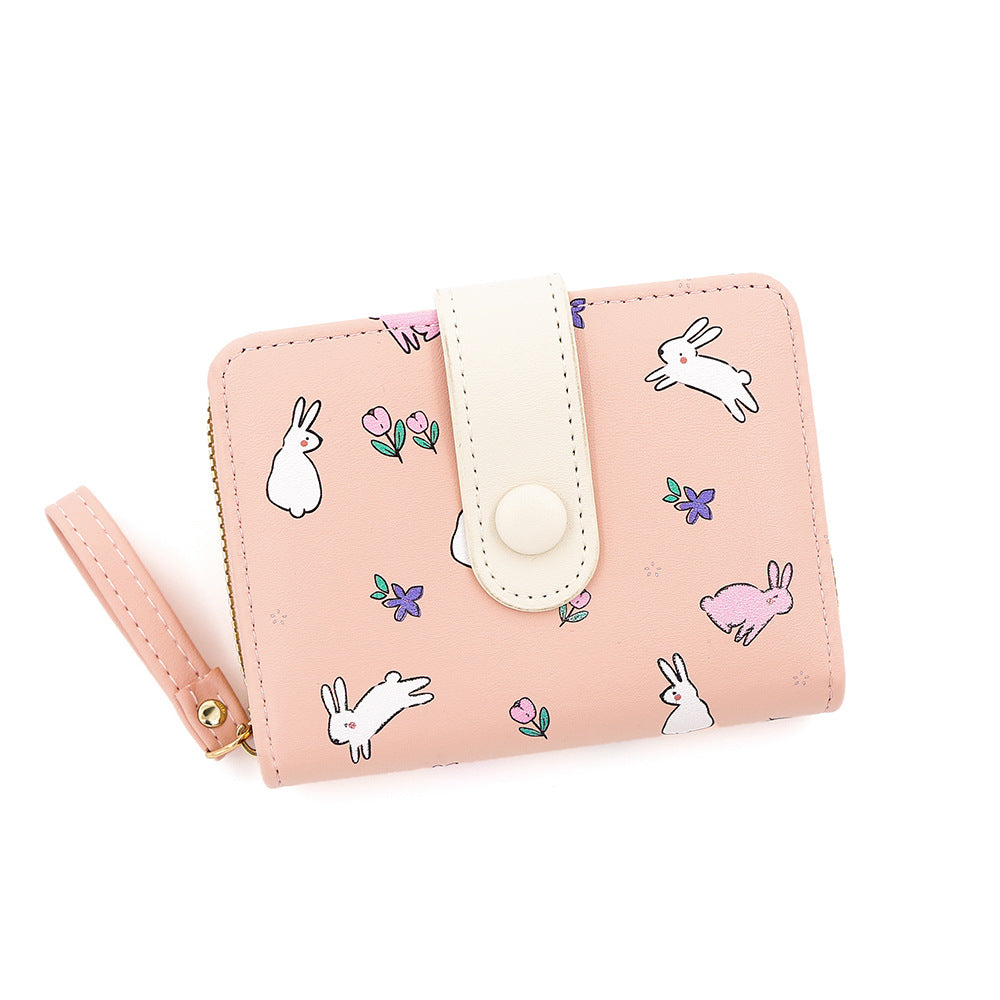 Minimalist Style Fresh Cute Bunny Pattern Printing Large Capacity Ladies Wallets