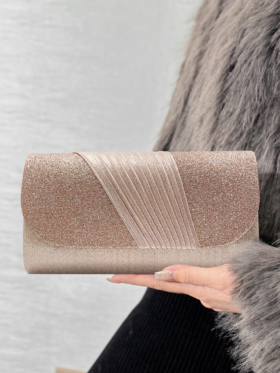 Women's Stitching Pleated Flap Clutch Fine Pink Evening Bags