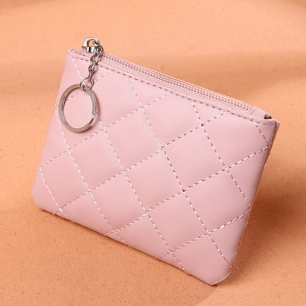 Women's Rhombus Embroidery Short Mini Small Zip Bags