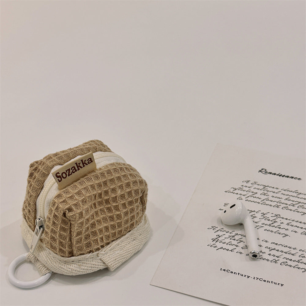 Lovely Soft Cute Wafer Grid Earphone Storage Applicable Cosmetic Bags