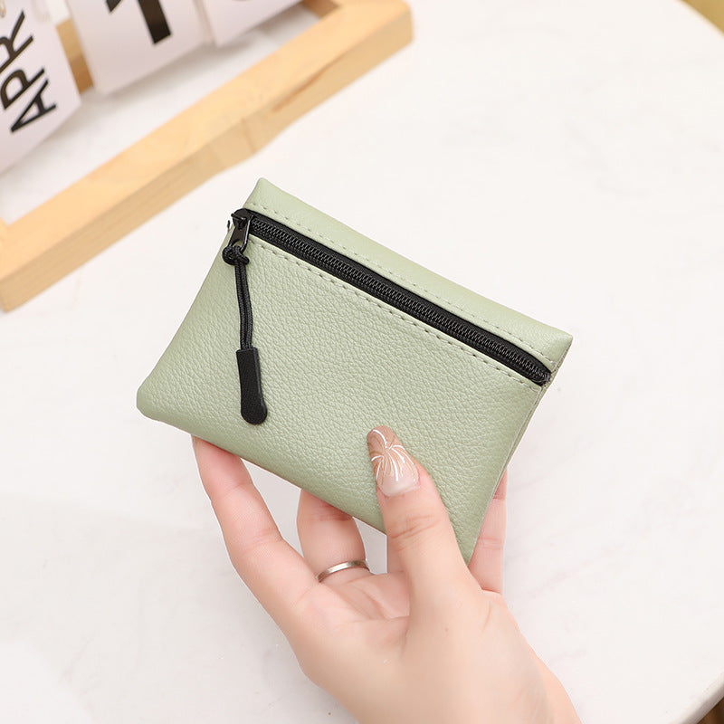 Women's Lychee Pattern Zipper Solid Color Soft Coin Purses