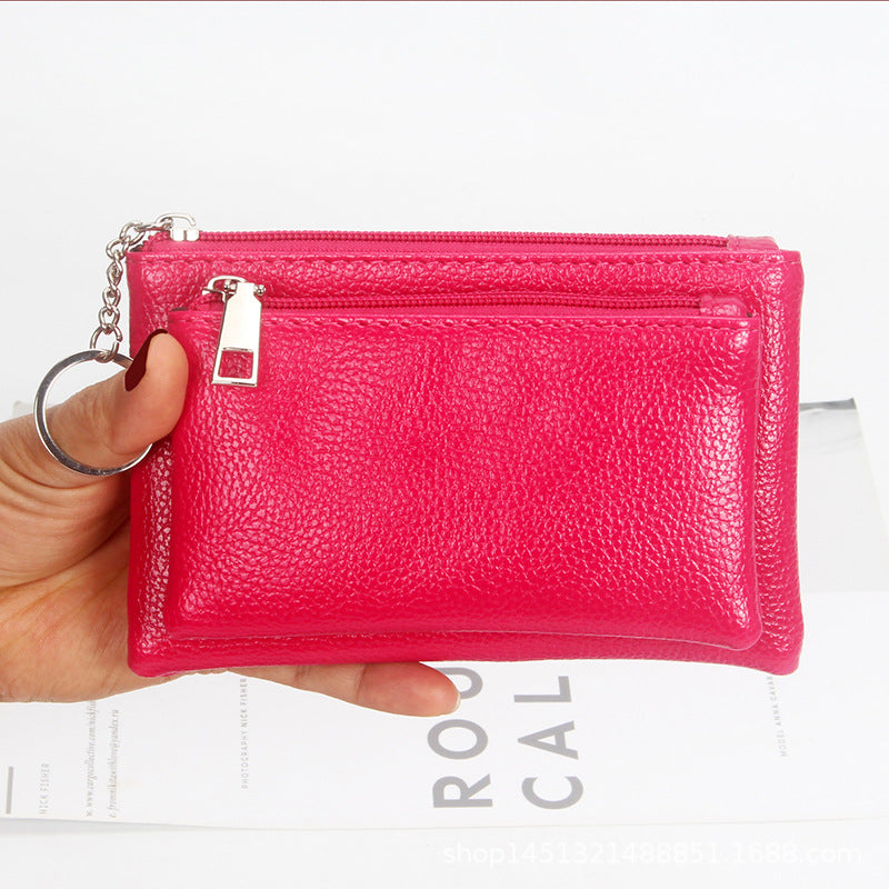 Fresh Sweet Solid Color Leather Litchi Pattern Coin Purses