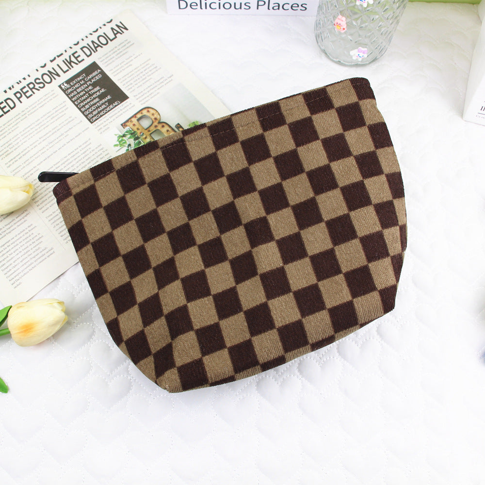 Style Corduroy Chessboard Plaid Clutch Portable Cosmetic Bags