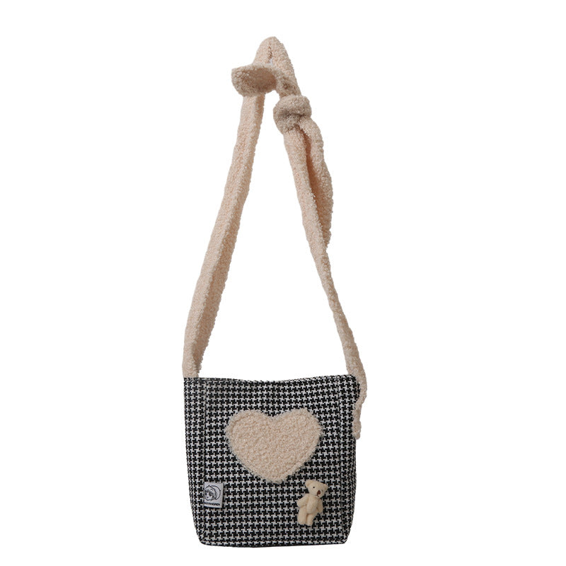 Children's Cute Bear Retro Plaid Love Fashion Children's Shoulder Bags