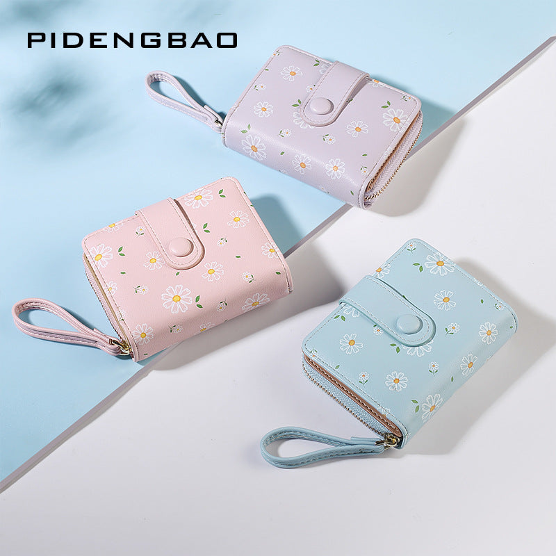 Korean Style Daisy Watercolor Printing Short Ladies Wallets