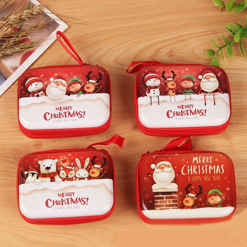 Tinplate Christmas Round Zipper Cartoon Storage Coin Purses