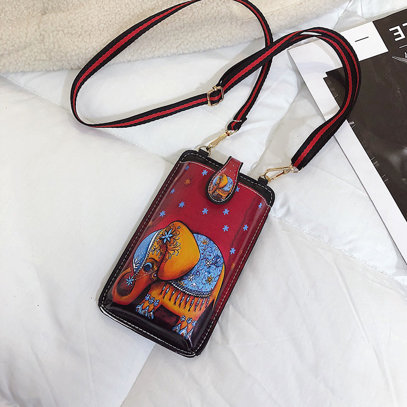 Women's Style Printed Cartoon Mobile Vertical Small Phone Bags