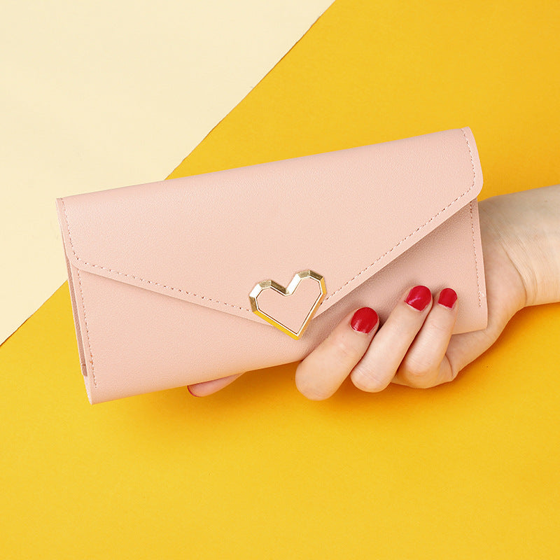 Women's Long Heart-shaped Three-fold Female Clutch Card Holder