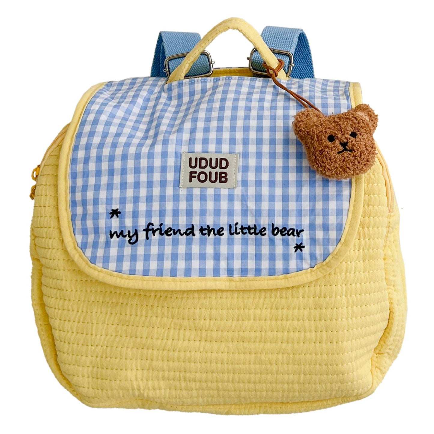 Children's Korean Cute Bear Plaid Boys Embroidery Children's Backpacks