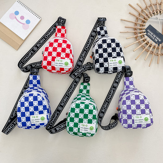 Children's Cute Boy Fashion Personality Chessboard Small Children's Shoulder Bags