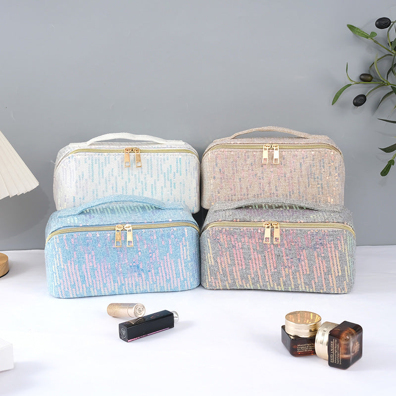 Classic Style Colorful Sequin Soft Large Capacity Storage Wash Cosmetic Bags