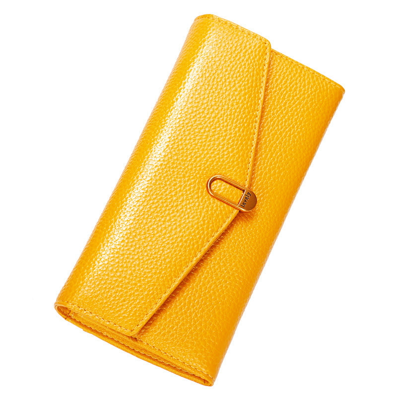 Leather Cowhide Yellow Lucky Female Long Ladies Wallets