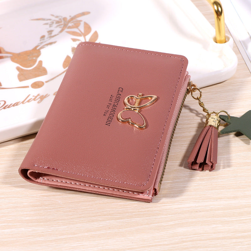 Women's Fold Tassel Korean Style Soft Leather Simple Ladies Wallets