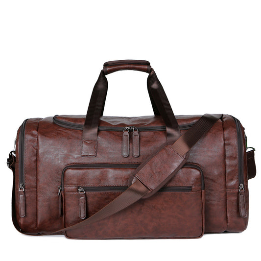 Men's Large Capacity Leather Lychee Pattern Retro Travel Bags