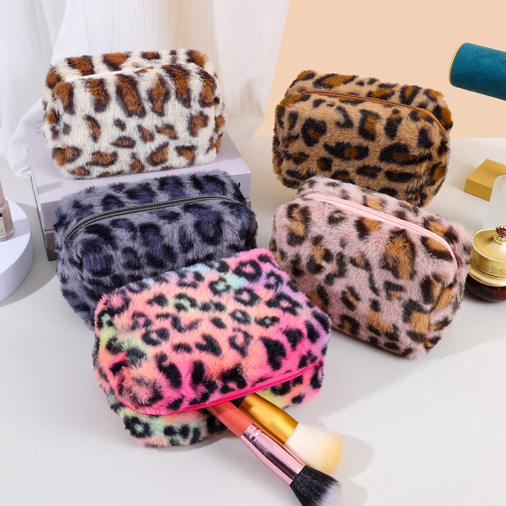 Leopard Print Plush Octagonal Buggy Cosmetics Cosmetic Bags