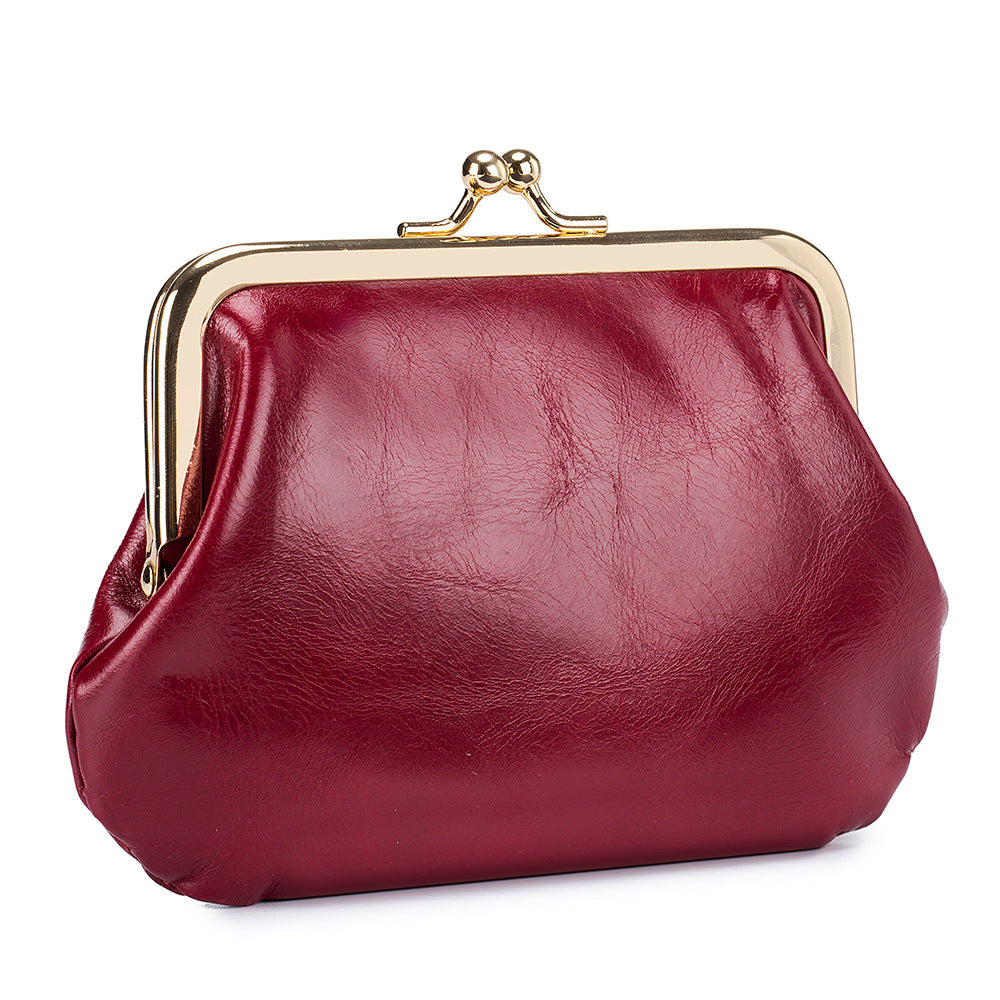 Women's Retro Leather Short Frame Clip Mini Coin Purses