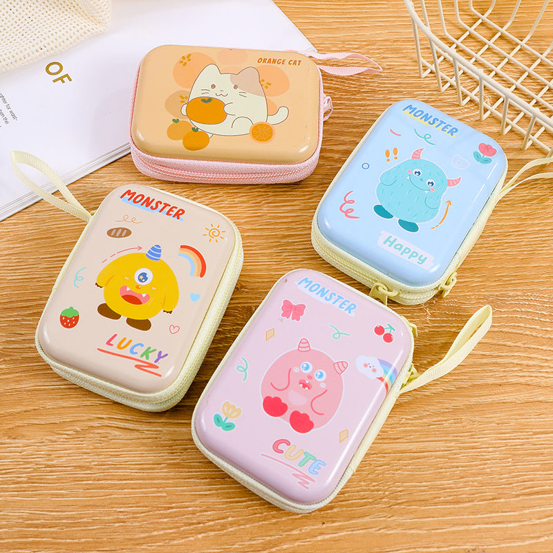 Children's Mini Rectangular Zipper Cartoon Headset Cable Coin Purses