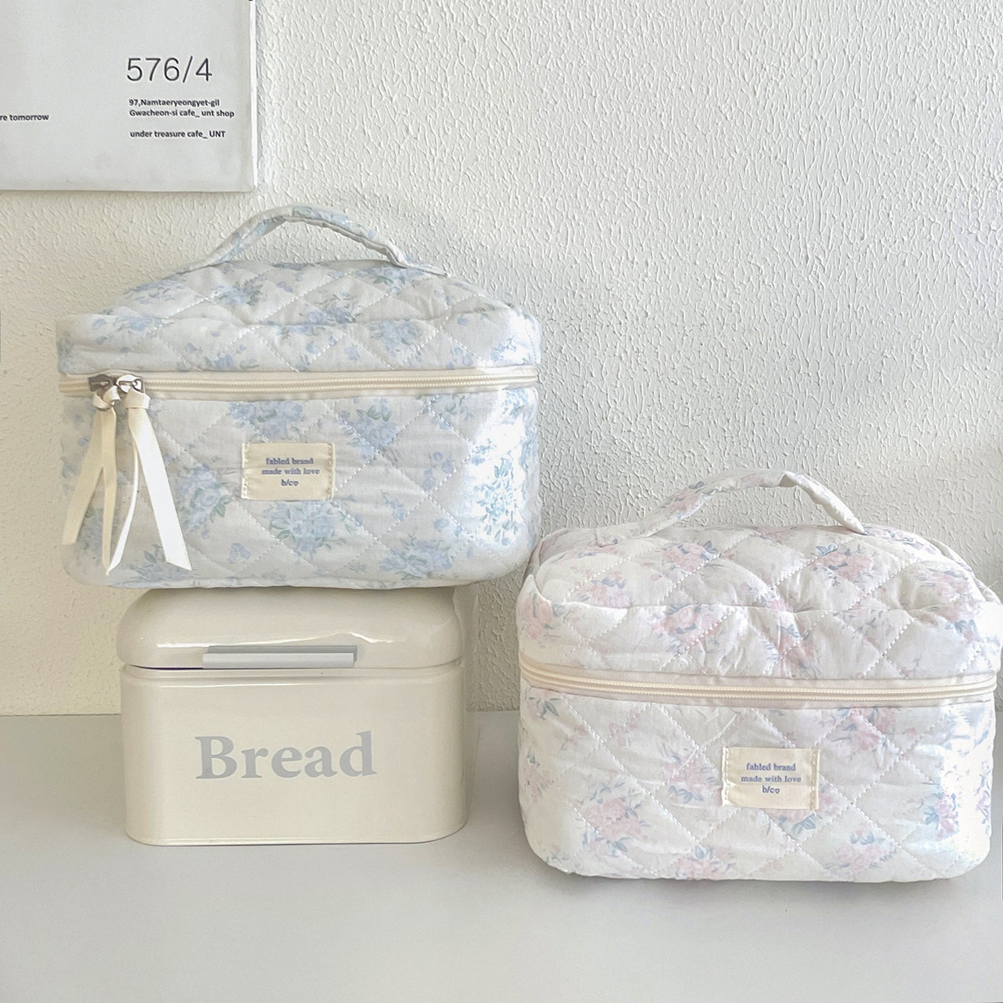 Sacs à cosmétiques matelassés en coton portable mignon de grande capacité de maquillage