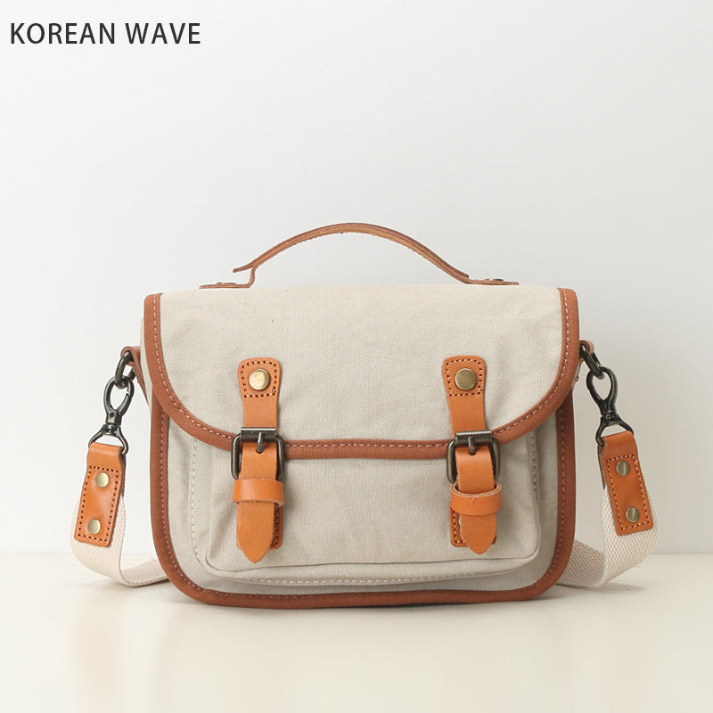 Women's Style Retro Simple Canvas With Genuine Leather Bags