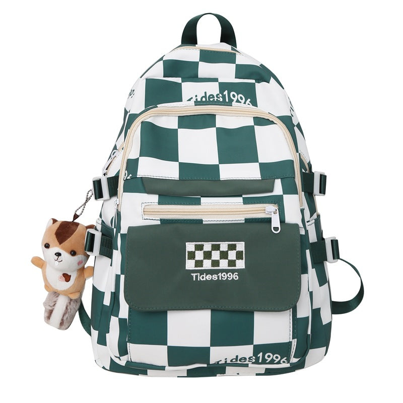 College Female High Junior Fashion Plaid Backpacks